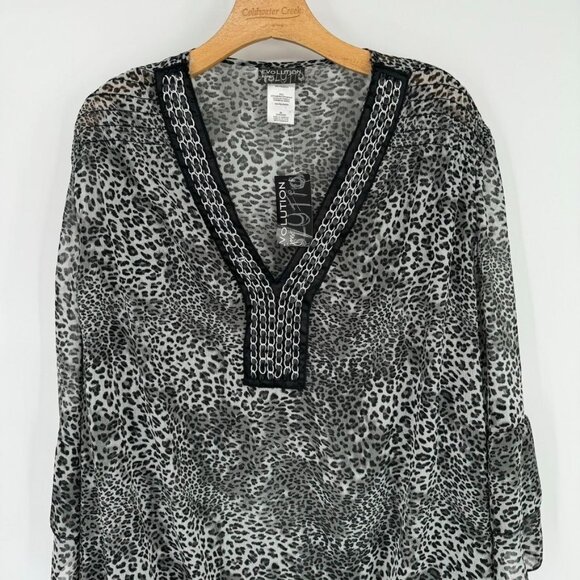Evolution by JMS Leopard Print Tunic cover up Sheer Women's size 3x plus new - Picture 4 of 13